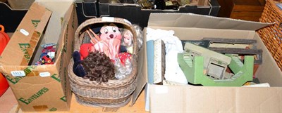 Lot 1013 - A basket of toys and two boxes