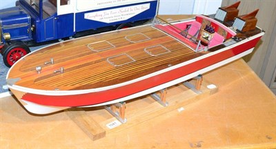 Lot 1041 - Scratch built model of a speedboat highly detailed model finished in red/white with wood plank deck