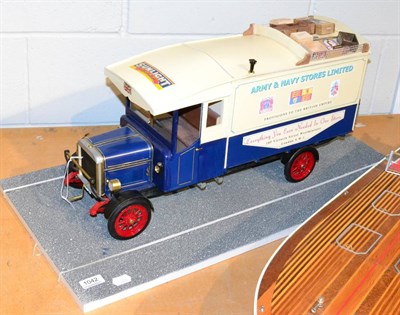 Lot 1042 - Scratch built model of Leyland delivery van in army & navy livery, finished in blue/cream with...