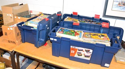 Lot 1044 - Three boxes of various comics and children's novels, a box of children's annuals, a quantity of...