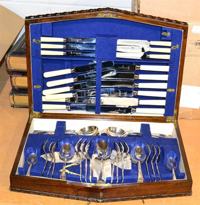 Lot 1045 - An oak cased canteen containing a flatware service for six place settings