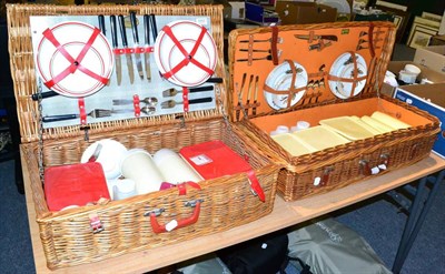 Lot 1053 - ~Two wicker picnic hampers with contents