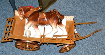 Lot 1070 - Scratch built wooden model of hay wagon with ceramic horse