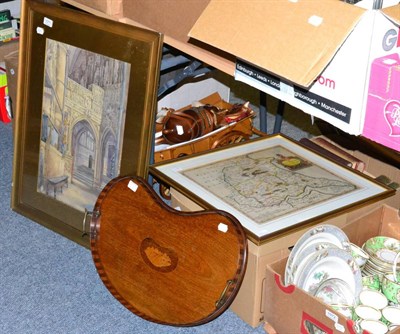 Lot 1071 - 19th century English School, interior of a church, watercolour, unsigned together with a map of the