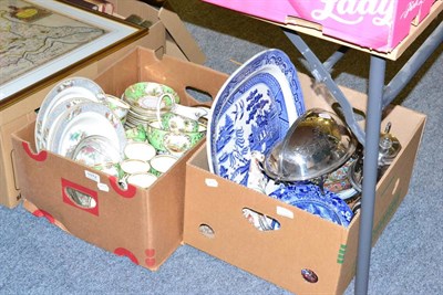 Lot 1072 - A 19th century painted tea service, silver plated items, blue and white wares, Staffordshire...