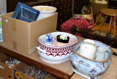 Lot 1092 - Three Victorian pottery footbaths, Wedgwood Jasperware jug, assorted flower decorating...