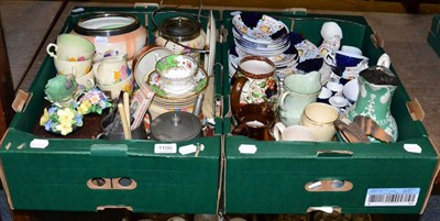 Lot 1100 - Two boxes of ceramics including various cabinet plates, lustre wares, Gaudy tea sets, copper lustre