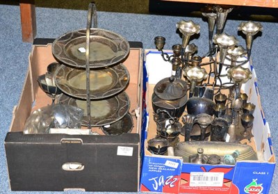 Lot 1111 - A quantity of assorted plated wares including epergne, table wares, figures, cutlery etc (in 2...