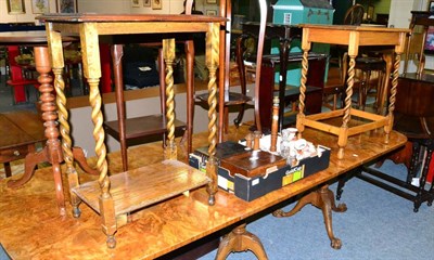 Lot 1120 - Two oak tables, a pair of Kutani vases, workbox, candlesticks and lamps etc