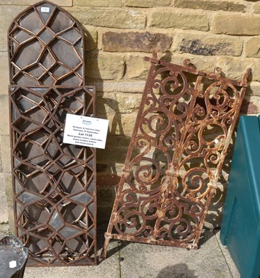 Lot 1135 - Metal garden chairs, small table, metal window frames and metal panels