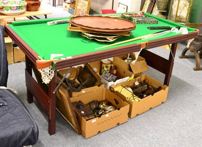 Lot 1140 - A child's snooker table with cues, balls and scorer