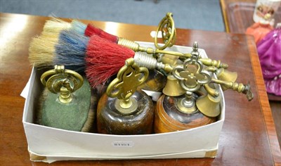 Lot 1187 - Two brass mounted horses hooves, decorative bells, etc