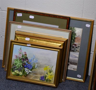 Lot 1206 - Lynda Logan, two children picking buttercups, signed, oil on board, together with a collection...