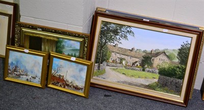 Lot 1207 - B Richardson, sheep grazing on a moorland, signed, oil on canvas, together with two oils on...