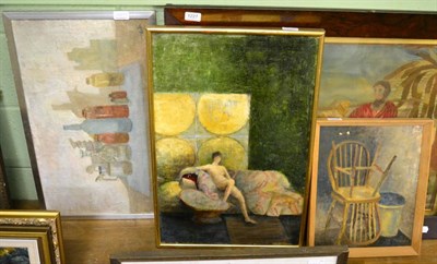 Lot 1228 - Gwenyth D. Ash, ";Nude with Bath Tub";, signed, oil on canvas, together with a still life of...