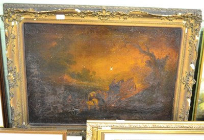 Lot 1229 - Follower of George Morland (19th century) A wagon and horses with figures fording a river, oil...