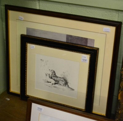 Lot 1230 - After Landseer, Two dogs looking up at a cat in a tree, print, together with a further print...