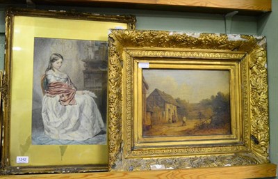 Lot 1242 - A framed oil on canvas, figures outside a cottage, signed ";Geo Morland"; and a framed...