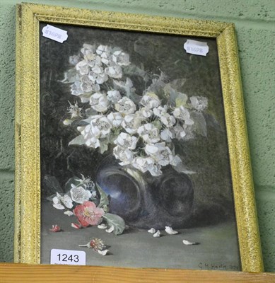 Lot 1243 - Grace H Hastie SWA (1839-1927) Study of apple blossom in a vase, signed and dated 1879, gouache