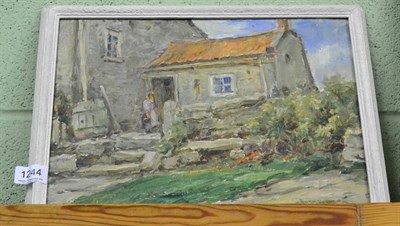 Lot 1244 - Owen Bowen, Cottages at Row Fylingdales, signed, oil on board