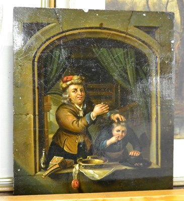 Lot 1248 - Follower of Adrian Brower, The Dentist, oil on metal