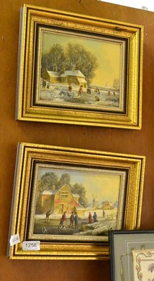 Lot 1256 - Wilkins (19th/20th century) A pair of winter scenes depicting Dutch figures skating, each...