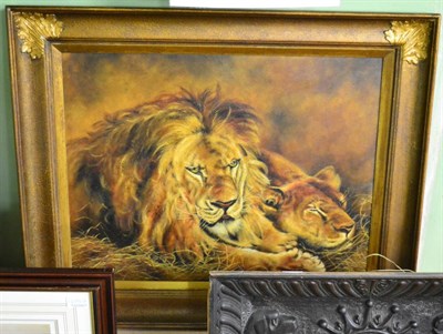 Lot 1270 - Painting of Lion and Lioness in manner of William Higgins