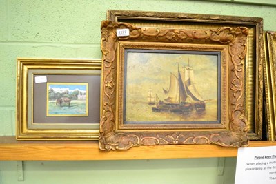 Lot 1277 - P J Clays, Shipping scene, signed, oil on panel, together with a watercolour of horses before a...