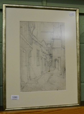 Lot 1280 - Stanley Royle (1888-1961) ";A Newark Passage"; with annotations, a squared up drawing for an...