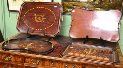 Lot 1307 - ~Four various inlaid mahogany twin handled trays