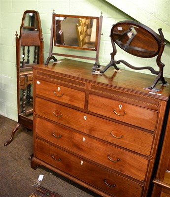 Lot 1312 - A mahogany cheval mirror and two mahogany framed toilet mirrors