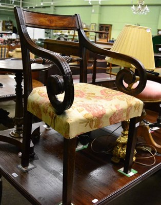 Lot 1339 - A Regency mahogany elbow chair, a stool and a gilt composition table lamp