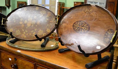 Lot 1344 - ~Three various inlaid mahogany twin handled trays