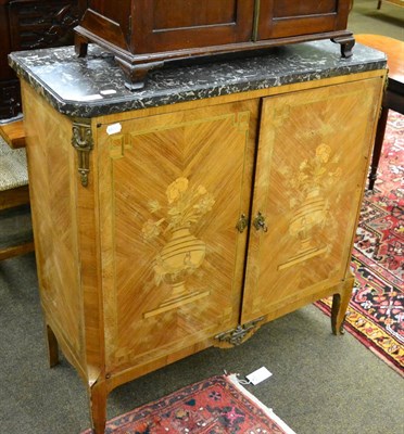 Lot 1349 - An early 20th century French marquetry side cabinet in Louis XVI style, with marble top