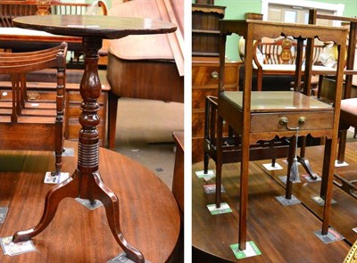 Lot 1387 - A late 18th century oak tripod table and a former washstand converted to a bedside table