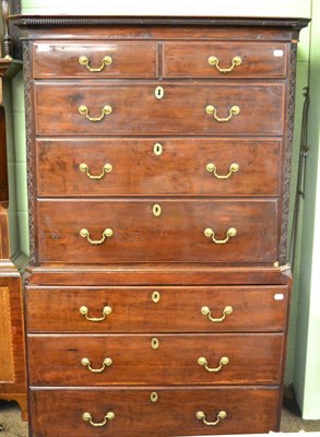 Lot 1421 - A George III mahogany chest on chest decorated with blind fretwork