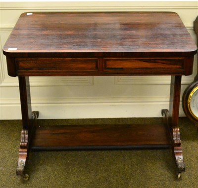 Lot 1425 - A rosewood side table fitted with opposing drawers