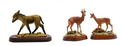 Lot 13 - Border Fine Arts Mammals Series: 'Roe Buck', model No. 007 by Anne Wall, on wood base; 'Roe...