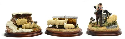 Lot 19 - Border Fine Arts Sheep Models Comprising: 'On The Hill' (Shepherd, Sheep and Border Collie),...