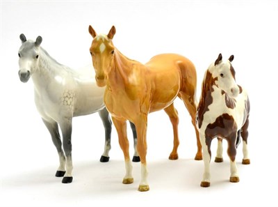 Lot 90 - Beswick Horses comprising: Pinto Pony, model No. 1373, skewbald gloss, Arab 'Bahram', model No....