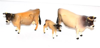 Lot 98 - Beswick Cattle comprising: Jersey Bull Ch. 'Dunsley Coy Boy', model No. 1422 (a.f), Jersey Cow...