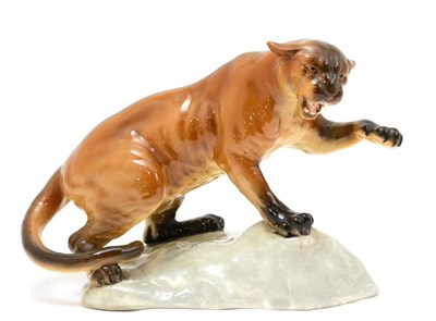 Lot 99 - Beswick Puma on Rock, style one, model No. 1702, tawny gloss