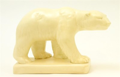 Lot 100 - Beswick Polar Bear, on pottery base, model No. 417, cream satin matt