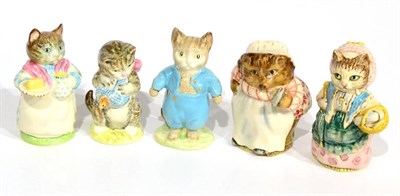 Lot 103 - Beswick Beatrix Potter figures comprising: Cousin Ribby; Ribby; Miss Moppet, second variation;...