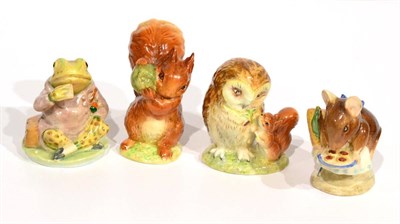 Lot 105 - Beswick Beatrix Potter figures comprising: Appley Dapply, first version, bottle out; Old Mrs Brown