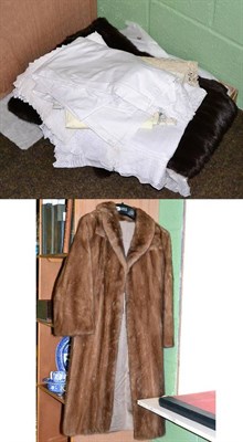 Lot 118 - Fur coat, fur wrap and fur cape and a small quantity of textiles