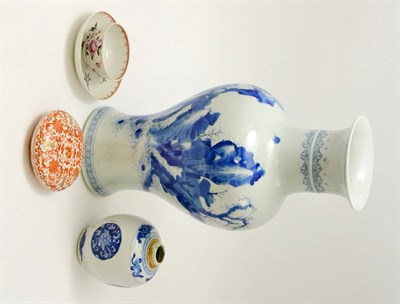 Lot 136 - A Chinese blue and white baluster vase in 18th century style, an 18th century Chinese tea bowl...