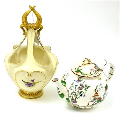 Lot 163 - A Worcester chinoiserie teapot and a Grainger's Worcester vase