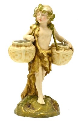 Lot 172 - Royal Dux figure of young boy carrying two baskets