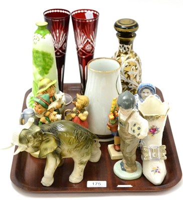 Lot 175 - Group of Continental ceramics and glass including a glass liqueur set with white enamel decoration